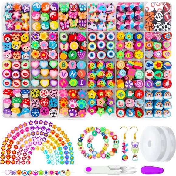 Accessories - 480PCS Fruit Flower Polymer Clay Beads, 24 Style Cute Heart Mushroom Clay Beads
